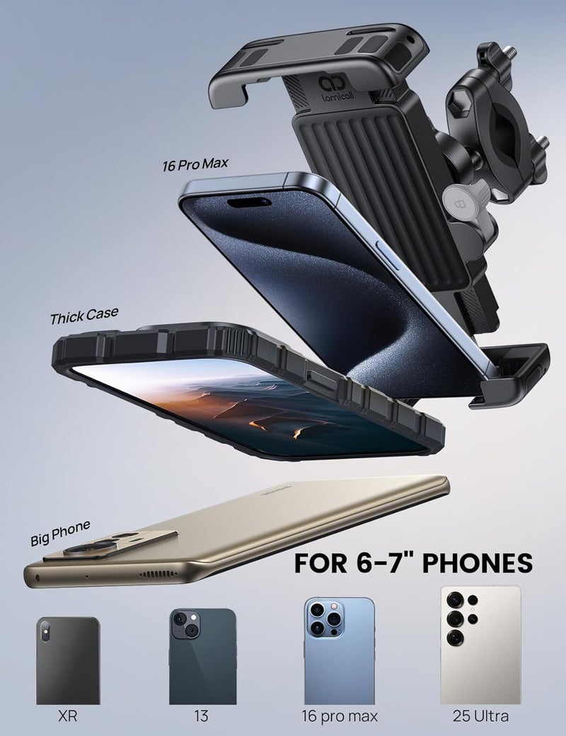 Lamicall Bike Motorcycle Phone Mount - [1s Quick Lock] Bike Cell Phone Holder Clip, Bicycle Scooter Handlebar Clamp, for iPhone Air, 17 16 15 Pro Max, Galaxy S25 S24 Ultra, More 6-7" Phones - Image 5